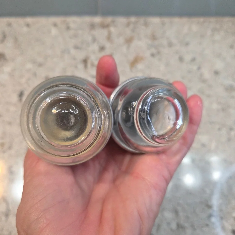 Vintage MCM Aluminum Glass Salt and Pepper Shakers Set Bell Shape 1950'S